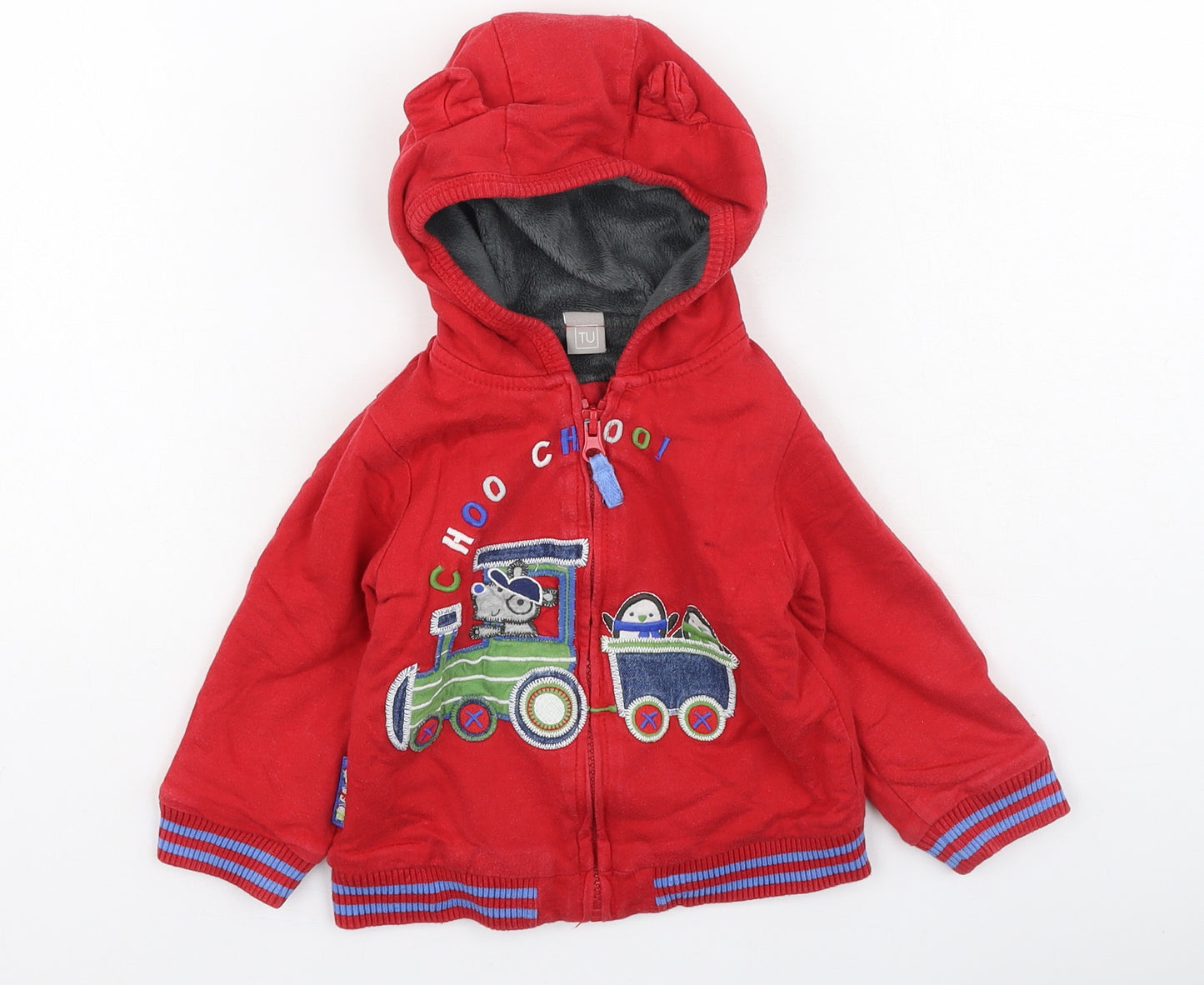 TU Boys Red  Cotton Full Zip Jumper Size 12-18 Months