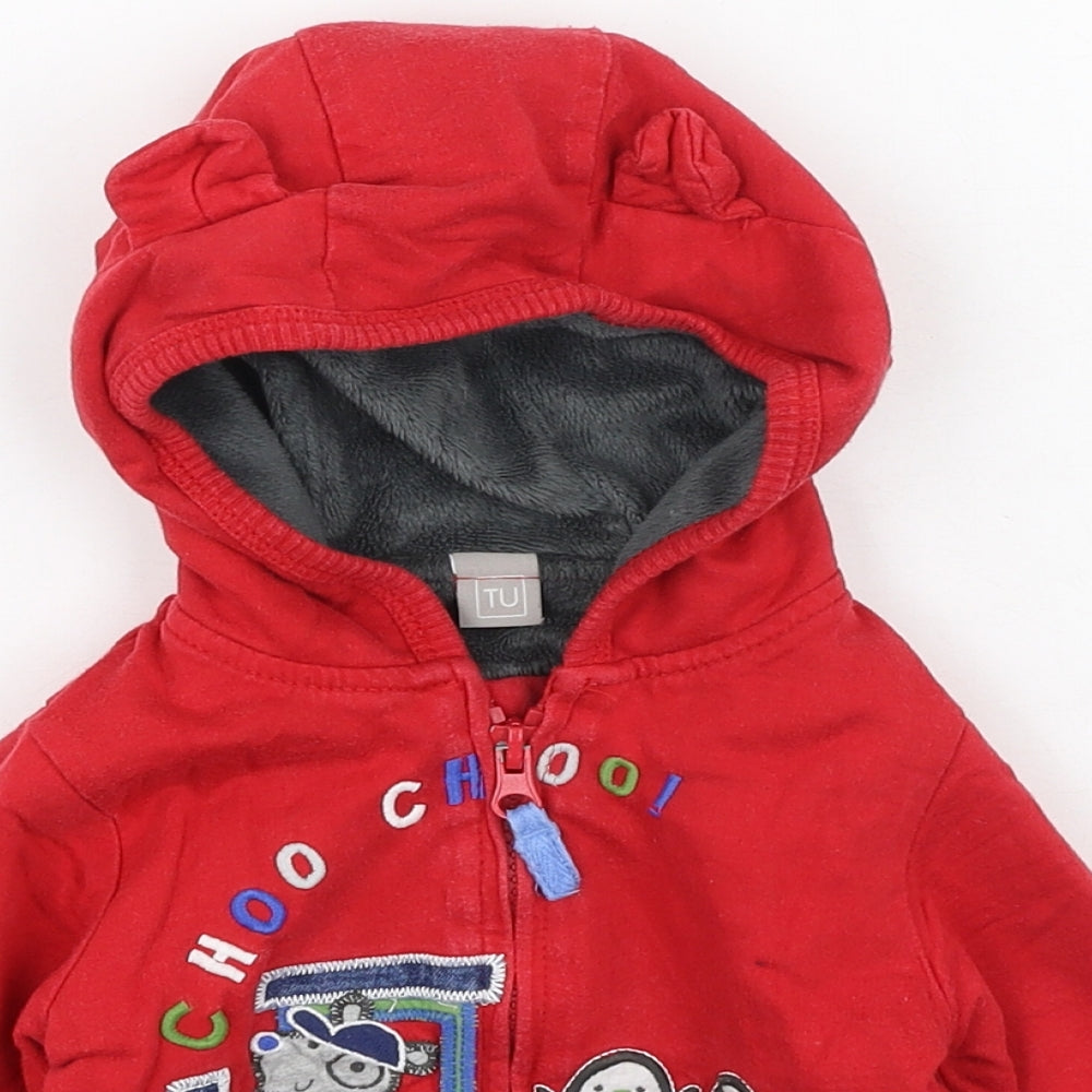 TU Boys Red  Cotton Full Zip Jumper Size 12-18 Months