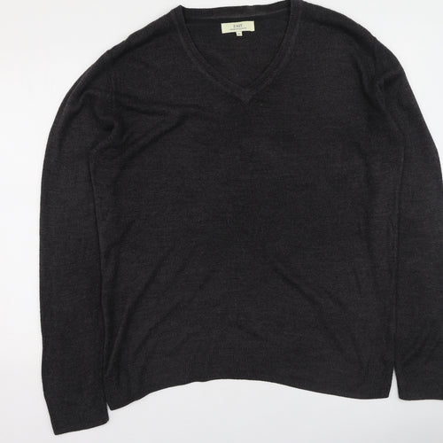 Easy Mens Grey V-Neck  Acrylic Pullover Jumper Size XL