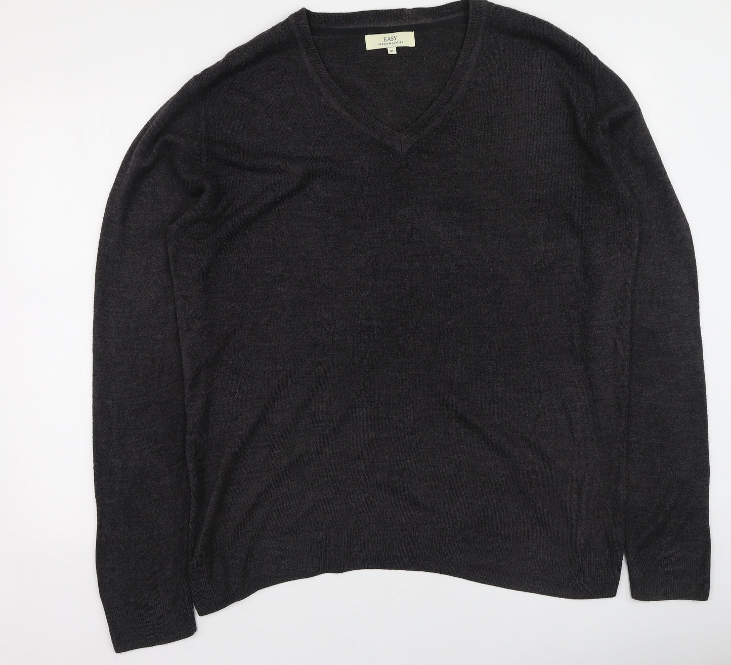 Easy Mens Grey V-Neck  Acrylic Pullover Jumper Size XL