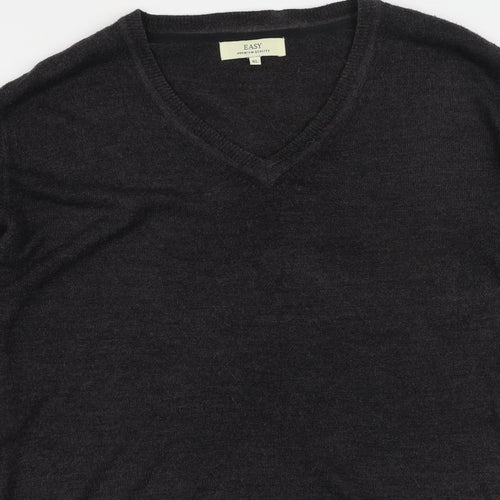 Easy Mens Grey V-Neck  Acrylic Pullover Jumper Size XL