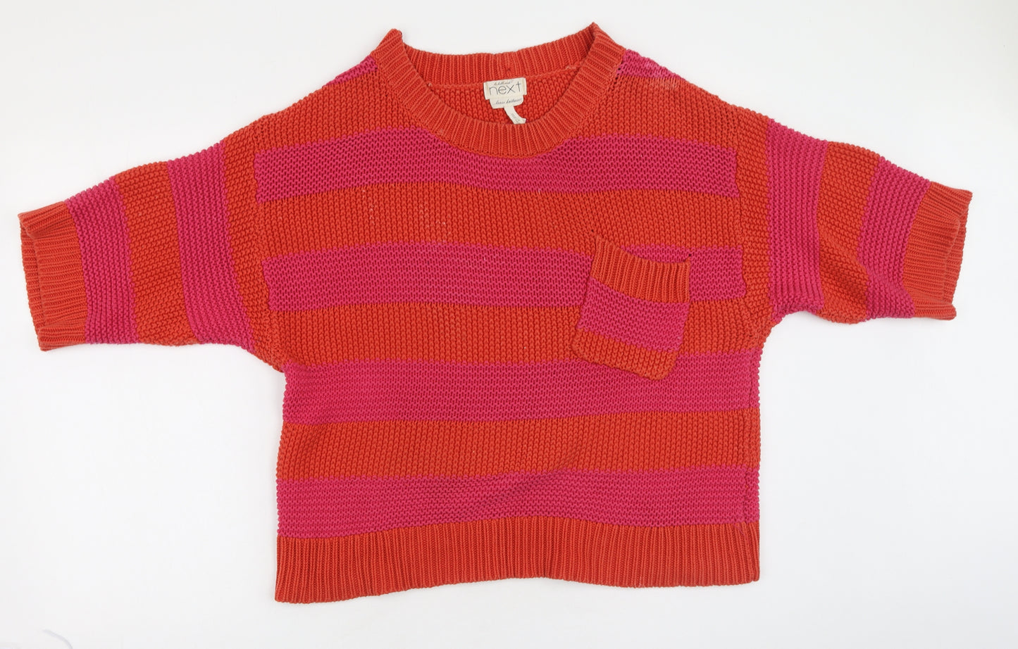 NEXT Womens Orange Round Neck Striped Cotton Pullover Jumper Size 14