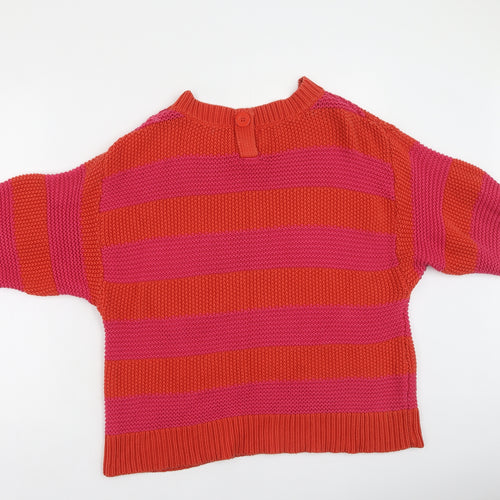 NEXT Womens Orange Round Neck Striped Cotton Pullover Jumper Size 14