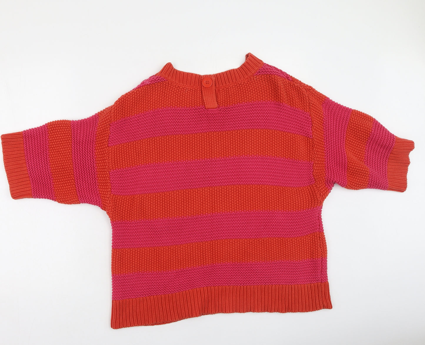 NEXT Womens Orange Round Neck Striped Cotton Pullover Jumper Size 14