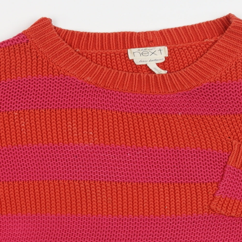 NEXT Womens Orange Round Neck Striped Cotton Pullover Jumper Size 14