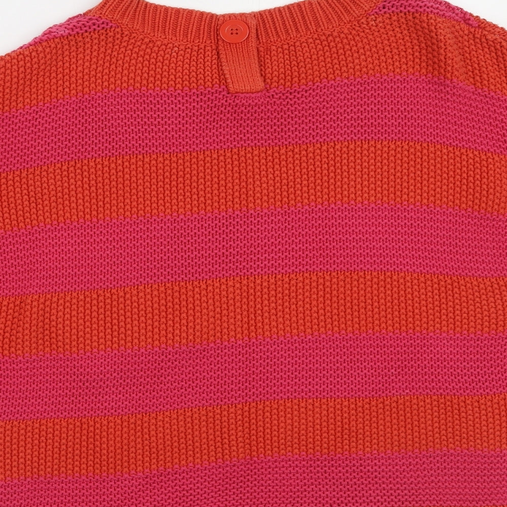 NEXT Womens Orange Round Neck Striped Cotton Pullover Jumper Size 14