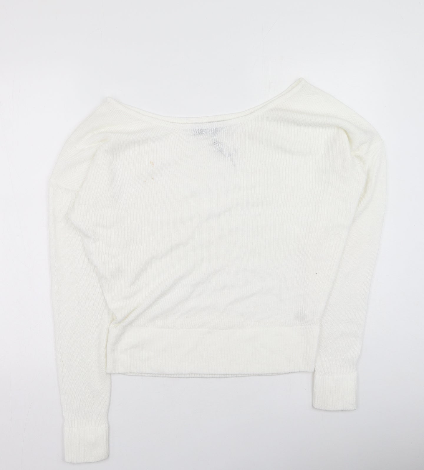 PRETTYLITTLETHING Womens White Round Neck  Acrylic Pullover Jumper Size M