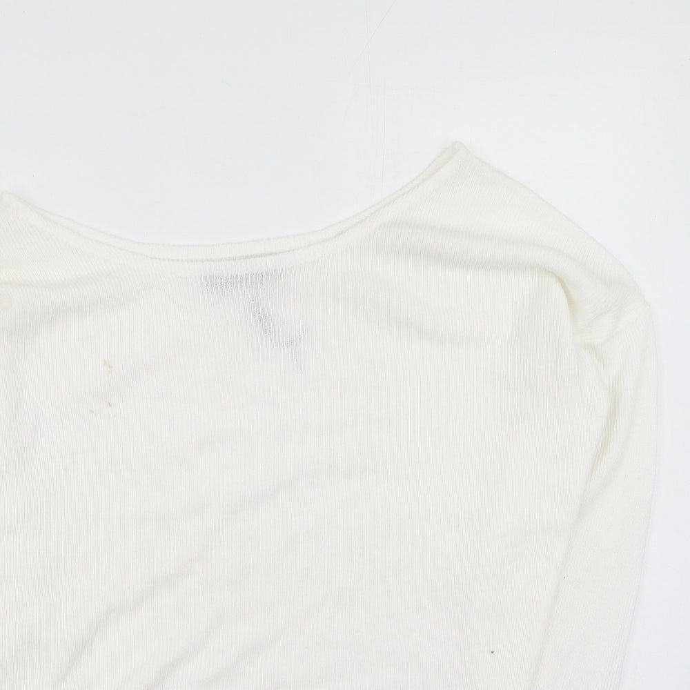 PRETTYLITTLETHING Womens White Round Neck  Acrylic Pullover Jumper Size M