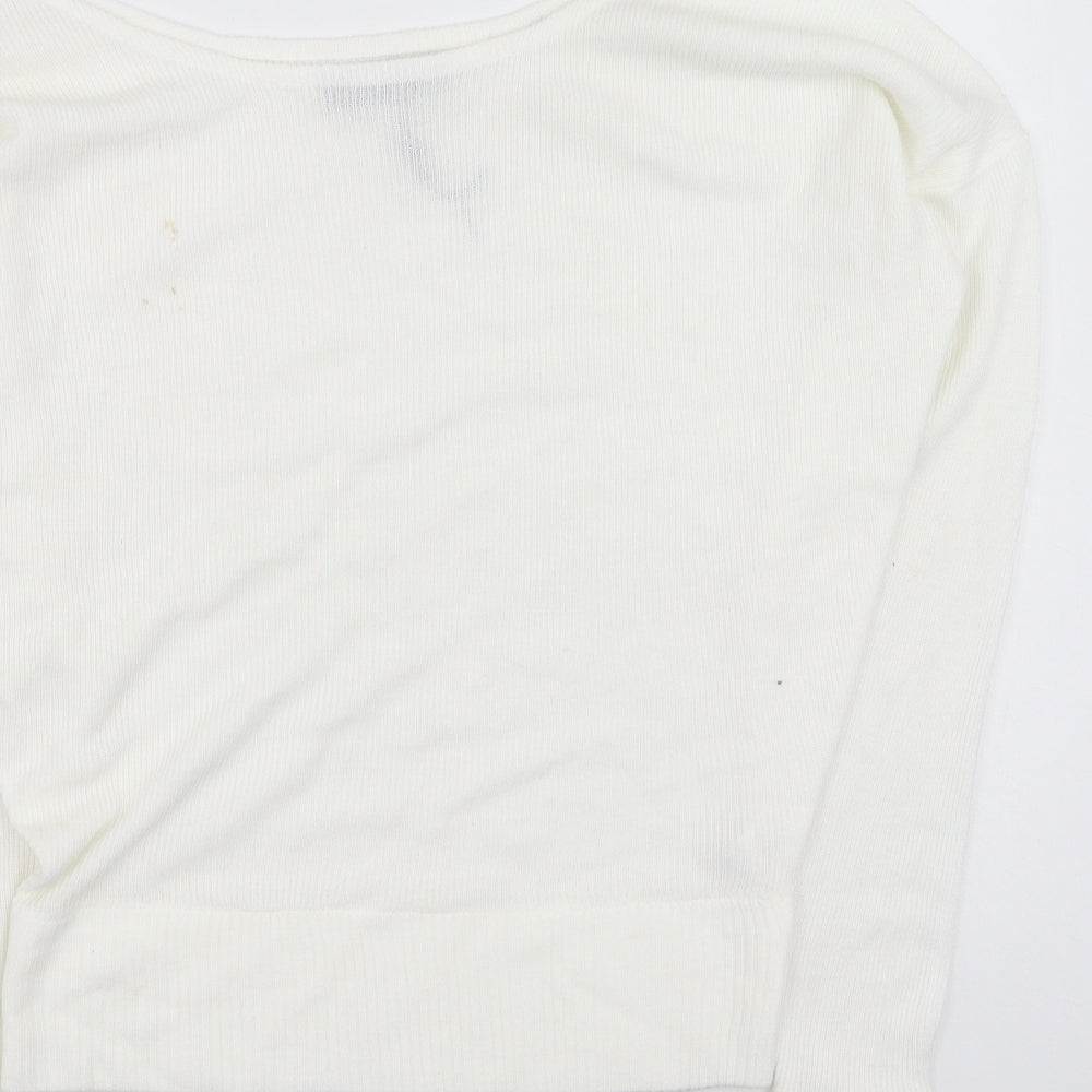 PRETTYLITTLETHING Womens White Round Neck  Acrylic Pullover Jumper Size M