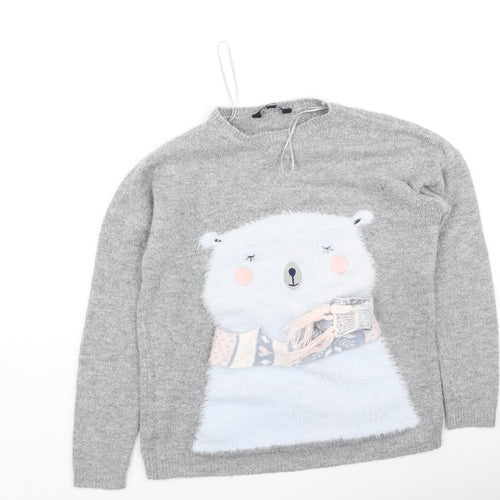 Peacocks Womens Grey Round Neck  Polyester Pullover Jumper Size S