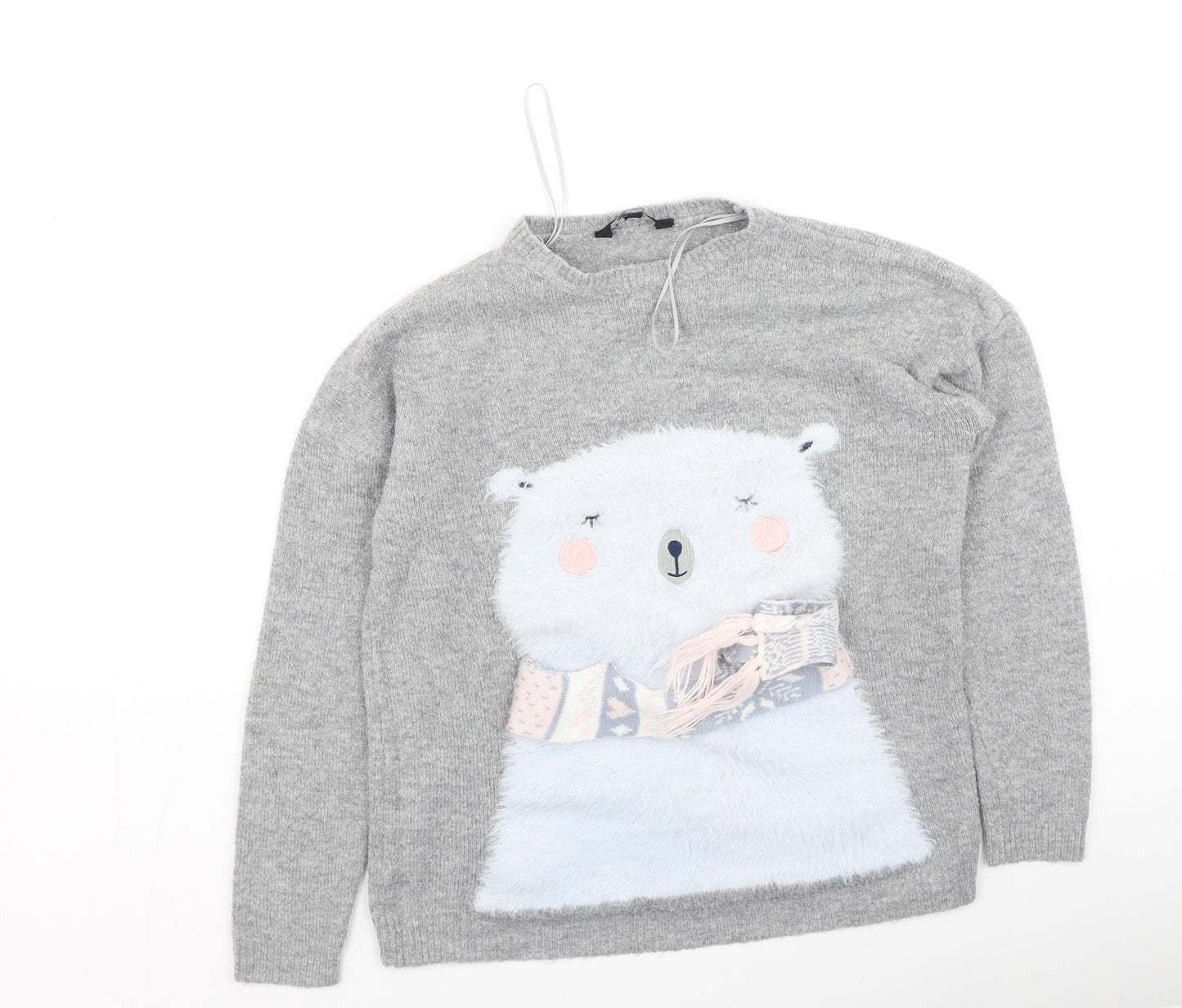 Peacocks Womens Grey Round Neck  Polyester Pullover Jumper Size S