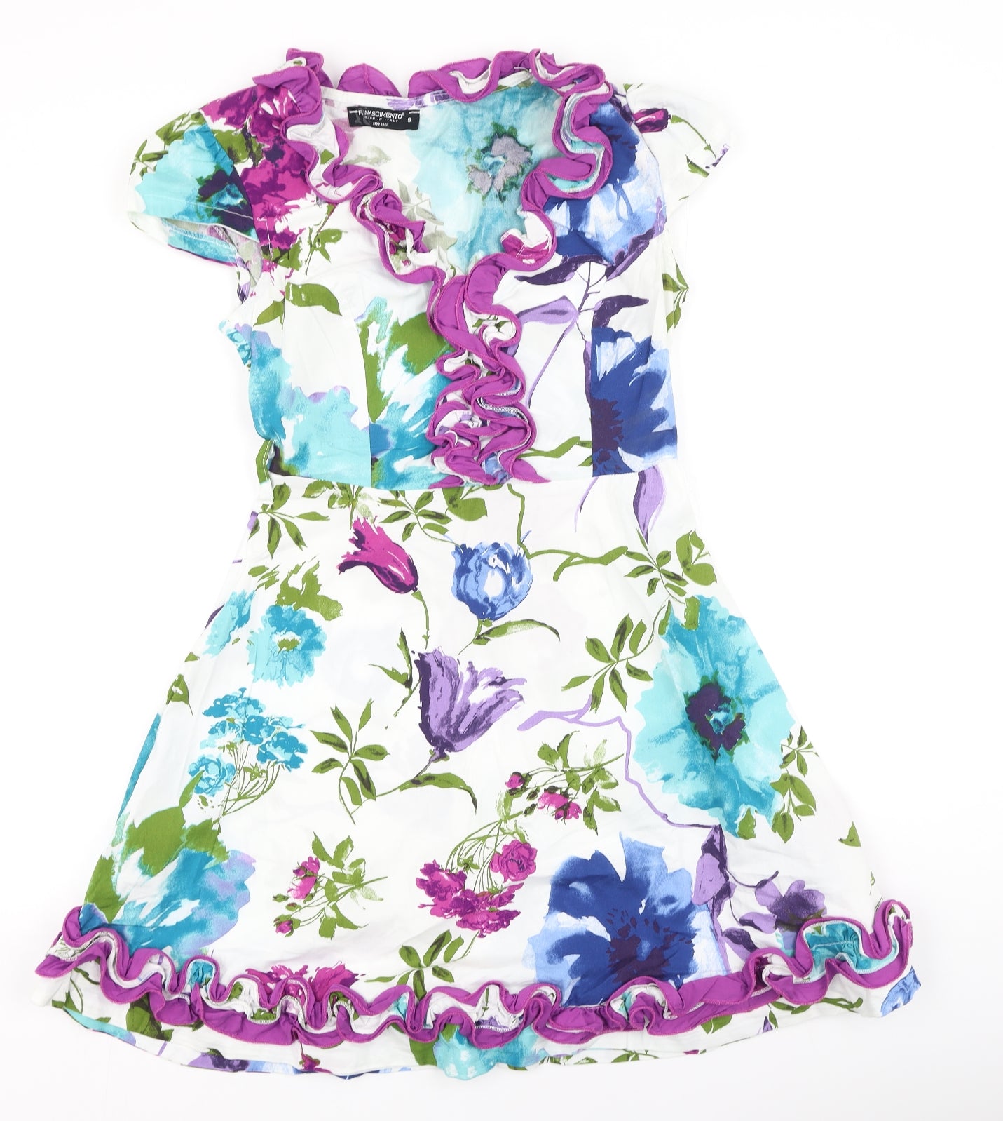 Rinascimento Womens Multicoloured Floral Cotton Fit & Flare  Size S  V-Neck