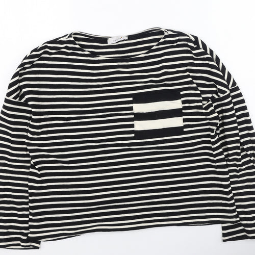 Marks and Spencer Womens Black Round Neck Striped Acrylic Pullover Jumper Size 10