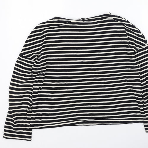 Marks and Spencer Womens Black Round Neck Striped Acrylic Pullover Jumper Size 10