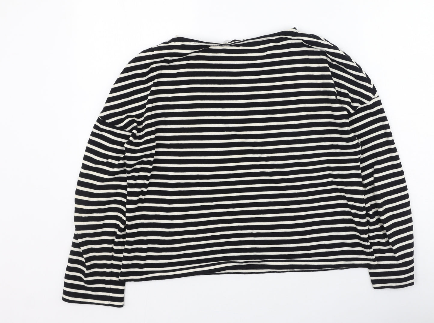 Marks and Spencer Womens Black Round Neck Striped Acrylic Pullover Jumper Size 10