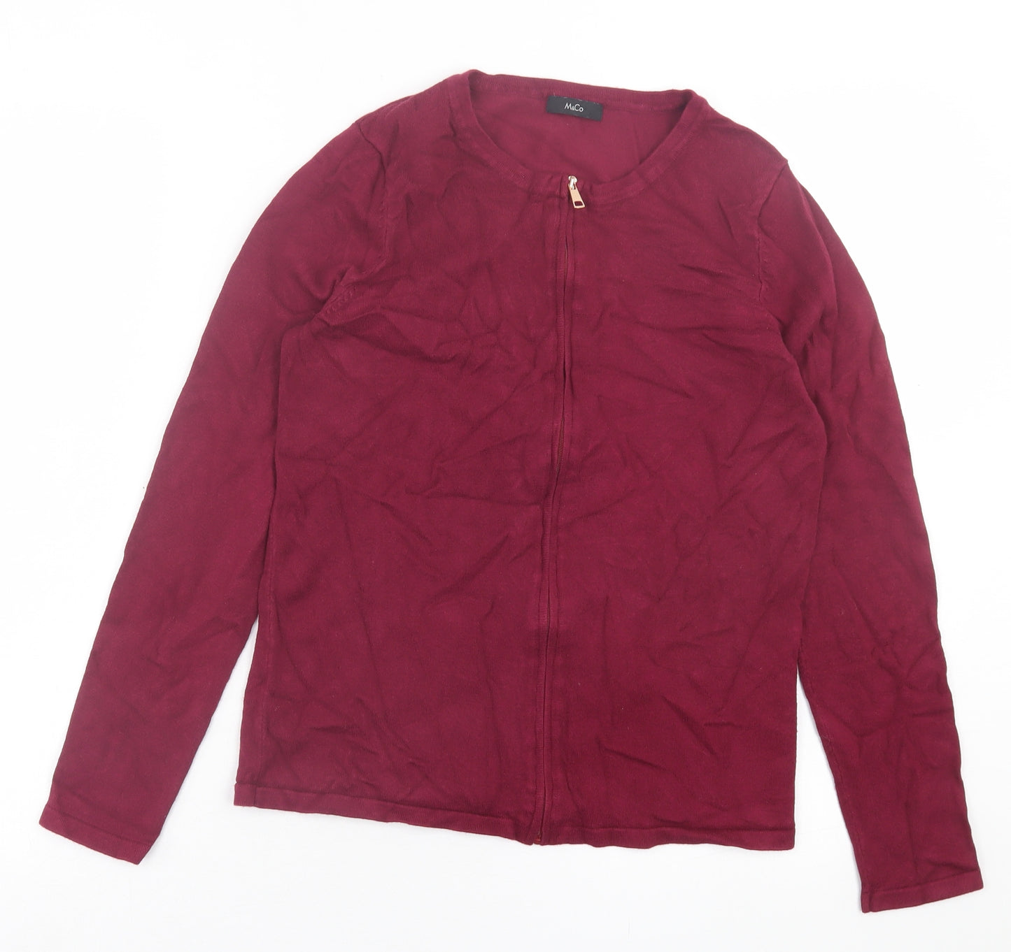 M&Co Womens Purple Crew Neck  Viscose Full Zip Jumper Size 12