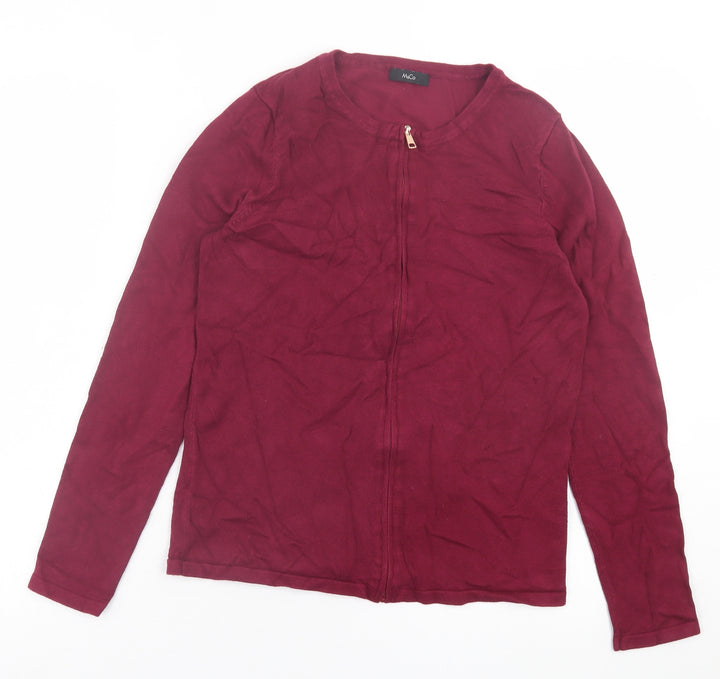 M&Co Womens Purple Crew Neck  Viscose Full Zip Jumper Size 12