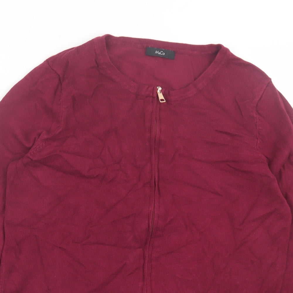 M&Co Womens Purple Crew Neck  Viscose Full Zip Jumper Size 12