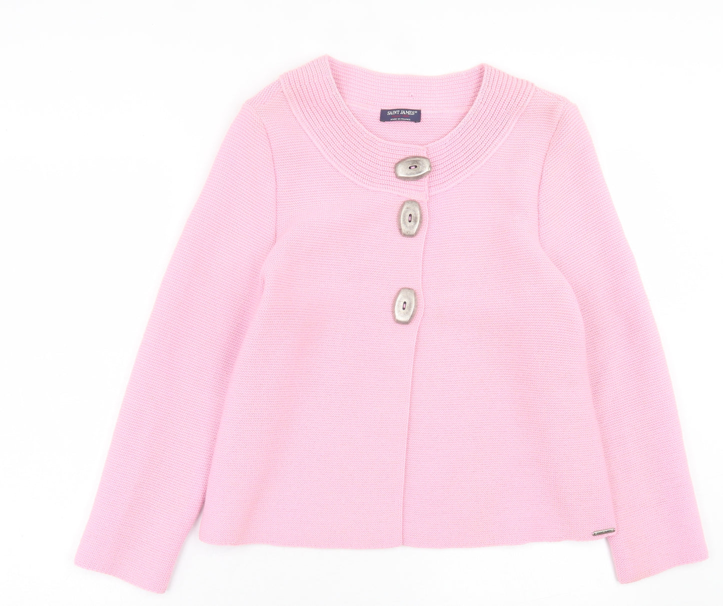 Saint-James Womens Pink Crew Neck  Wool Cardigan Jumper Size 14