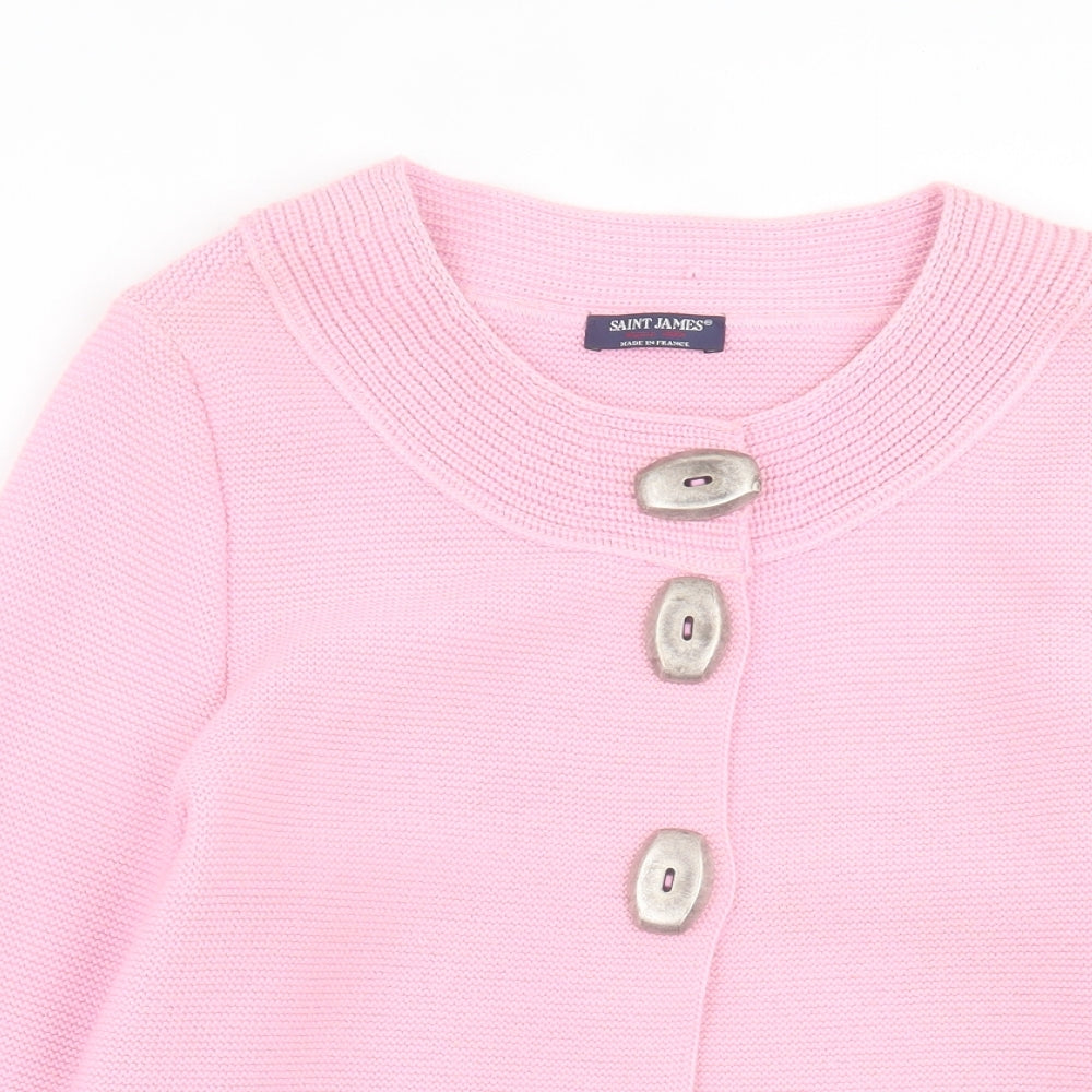 Saint-James Womens Pink Crew Neck  Wool Cardigan Jumper Size 14
