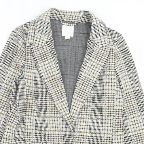 H&M Womens Beige Plaid  Jacket Blazer Size 4  Button