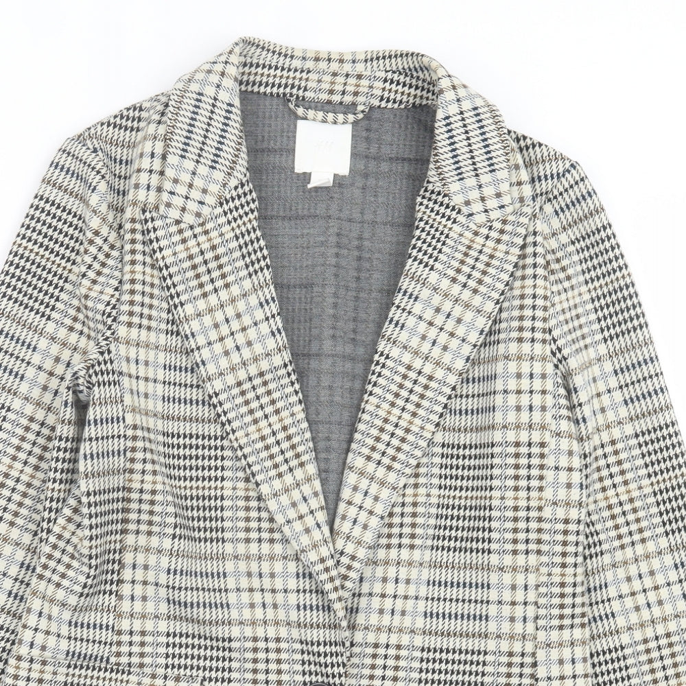 H&M Womens Beige Plaid  Jacket Blazer Size 4  Button