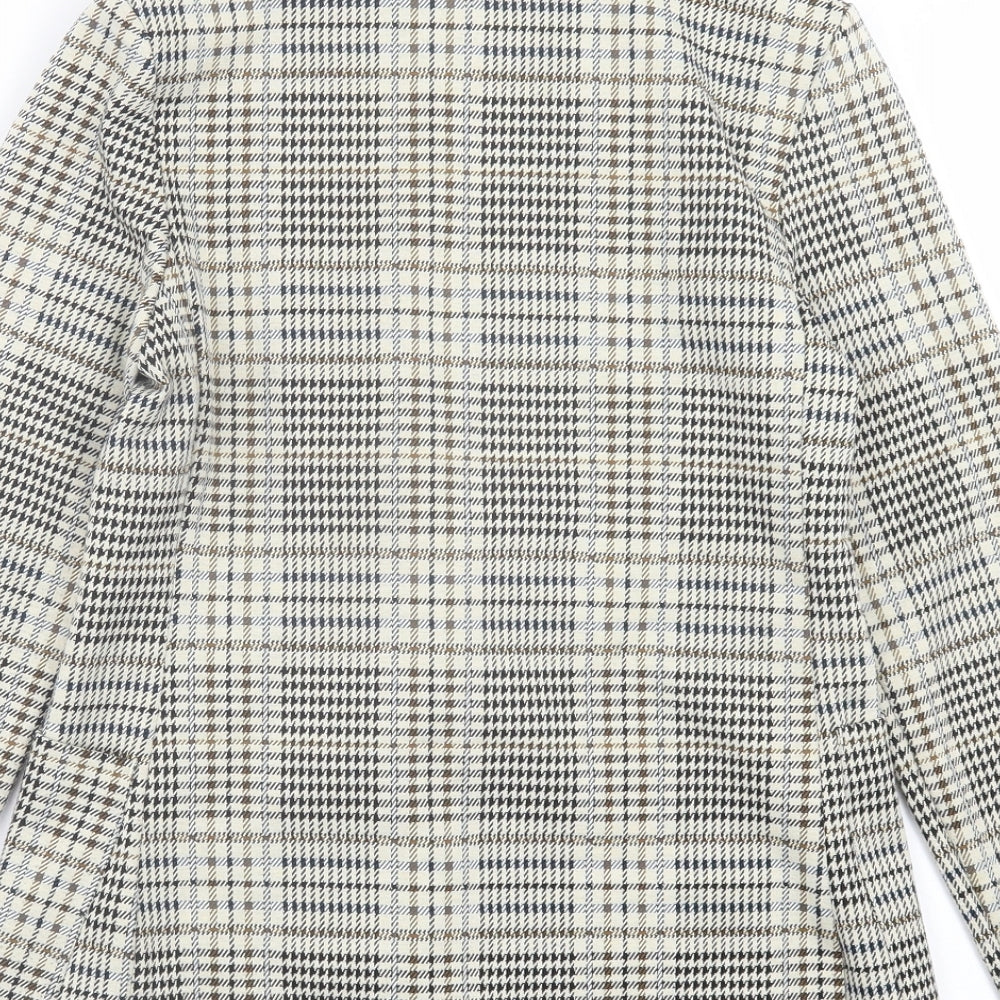 H&M Womens Beige Plaid  Jacket Blazer Size 4  Button