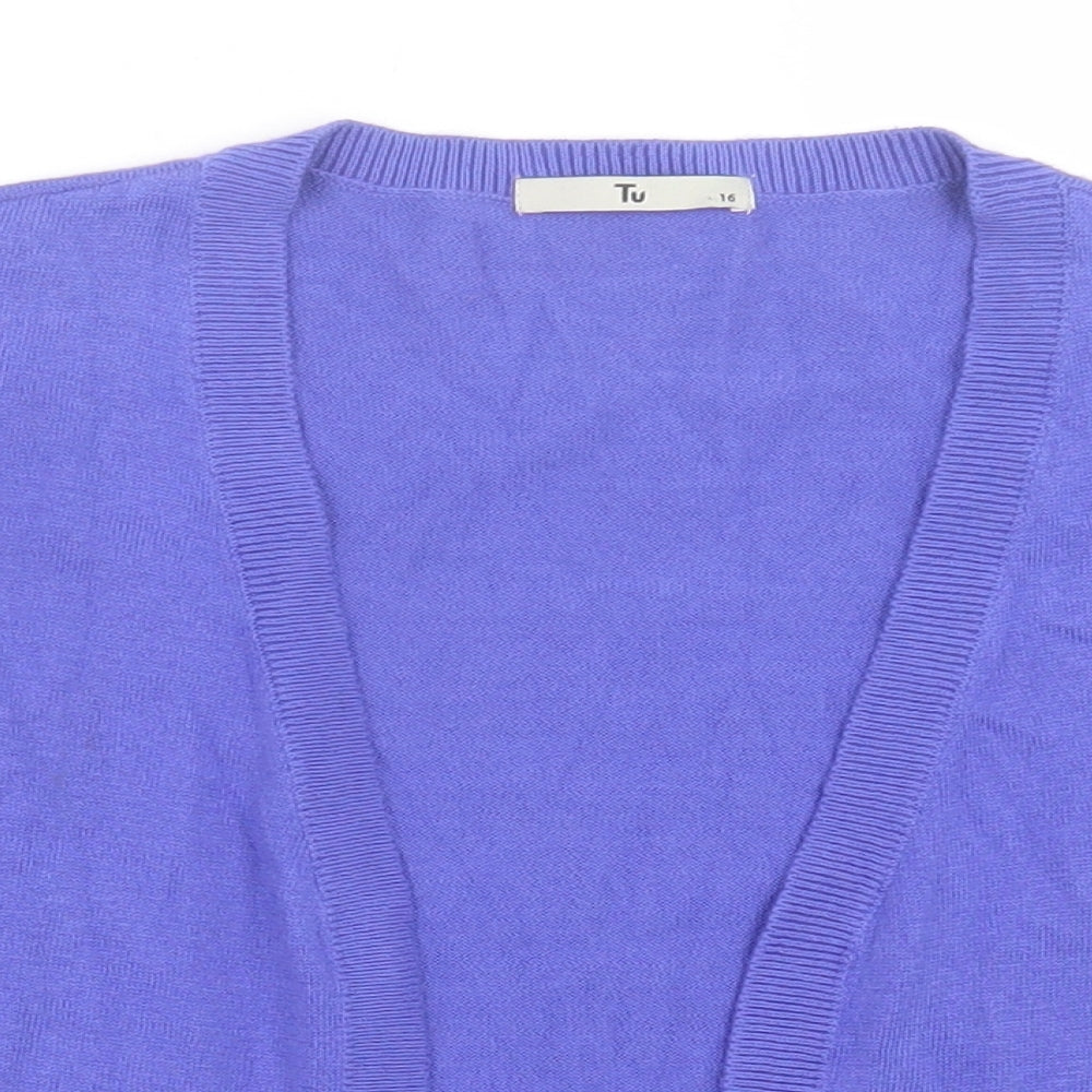 TU Womens Purple V-Neck  Cotton Cardigan Jumper Size 16