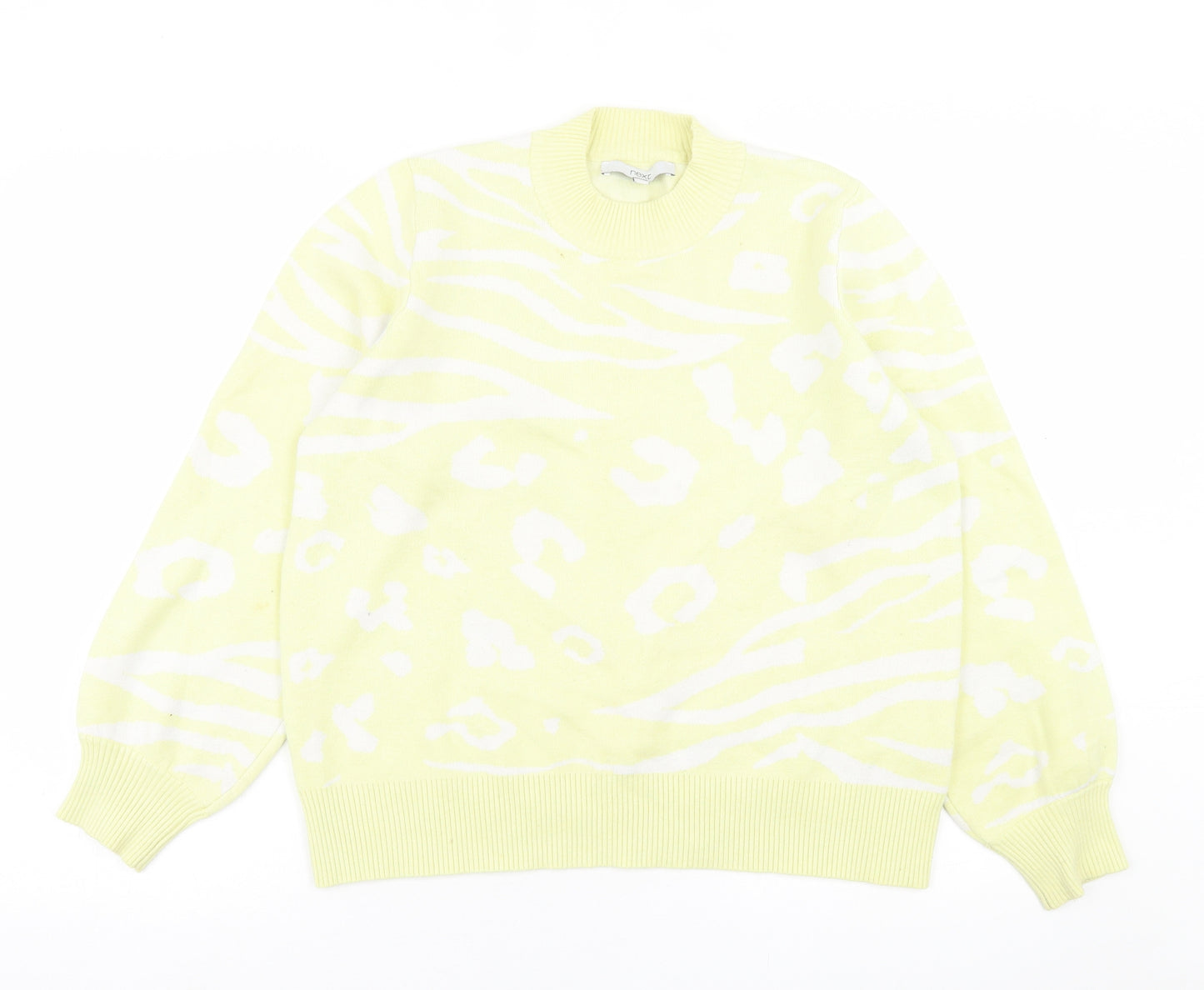 NEXT Womens Yellow High Neck Animal Print Viscose Pullover Jumper Size 14