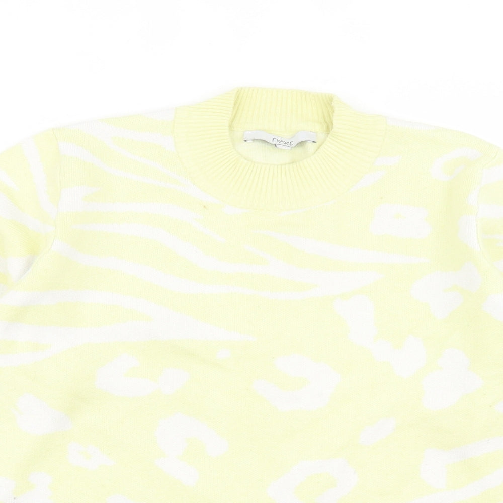 NEXT Womens Yellow High Neck Animal Print Viscose Pullover Jumper Size 14