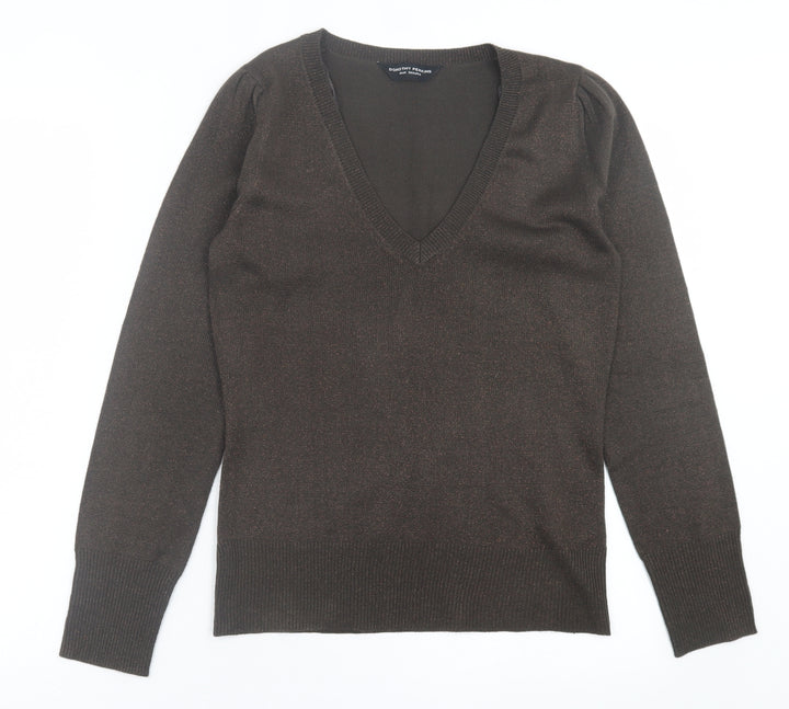 Dorothy Perkins Womens Brown V-Neck Acrylic Pullover Jumper Size 10