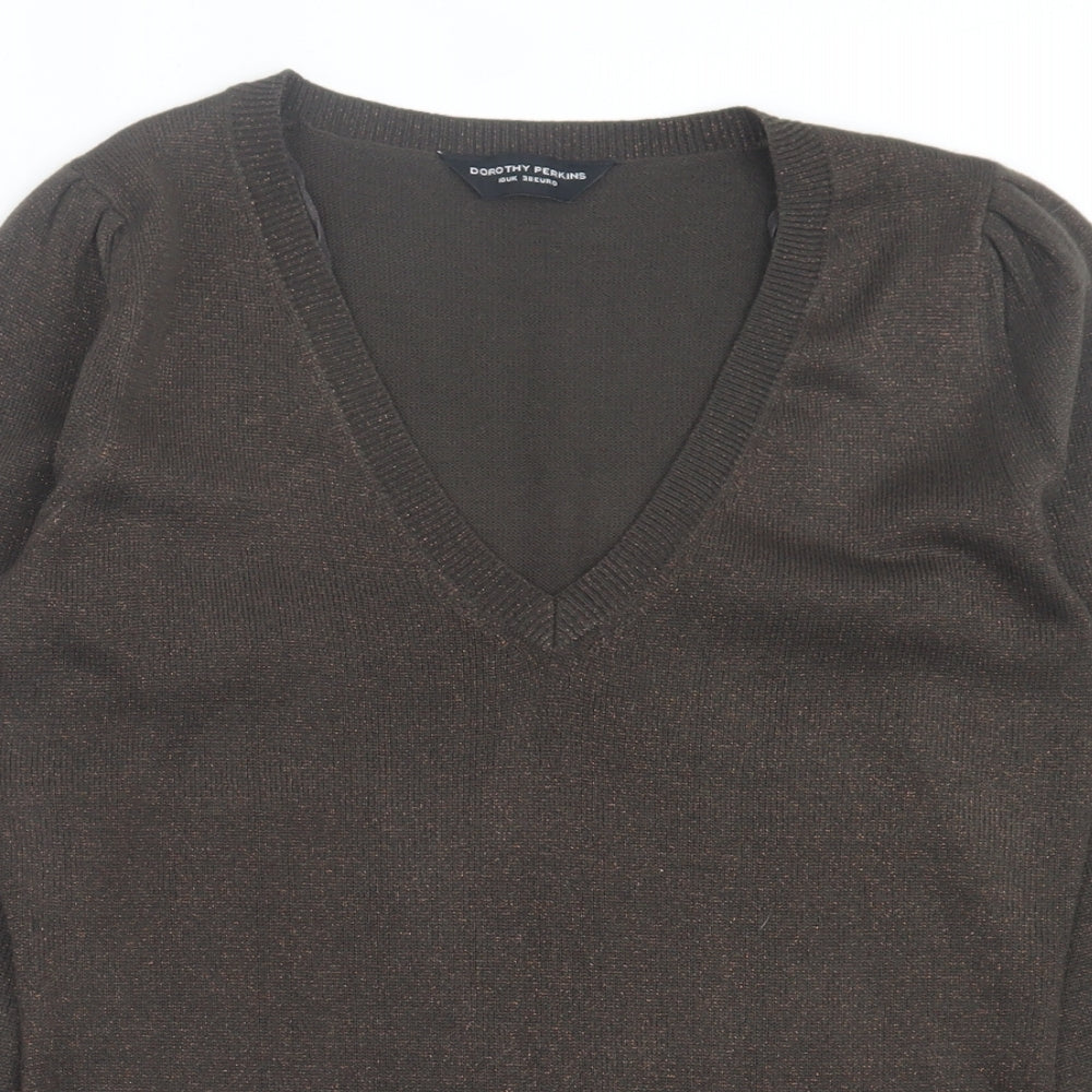 Dorothy Perkins Womens Brown V-Neck  Acrylic Pullover Jumper Size 10
