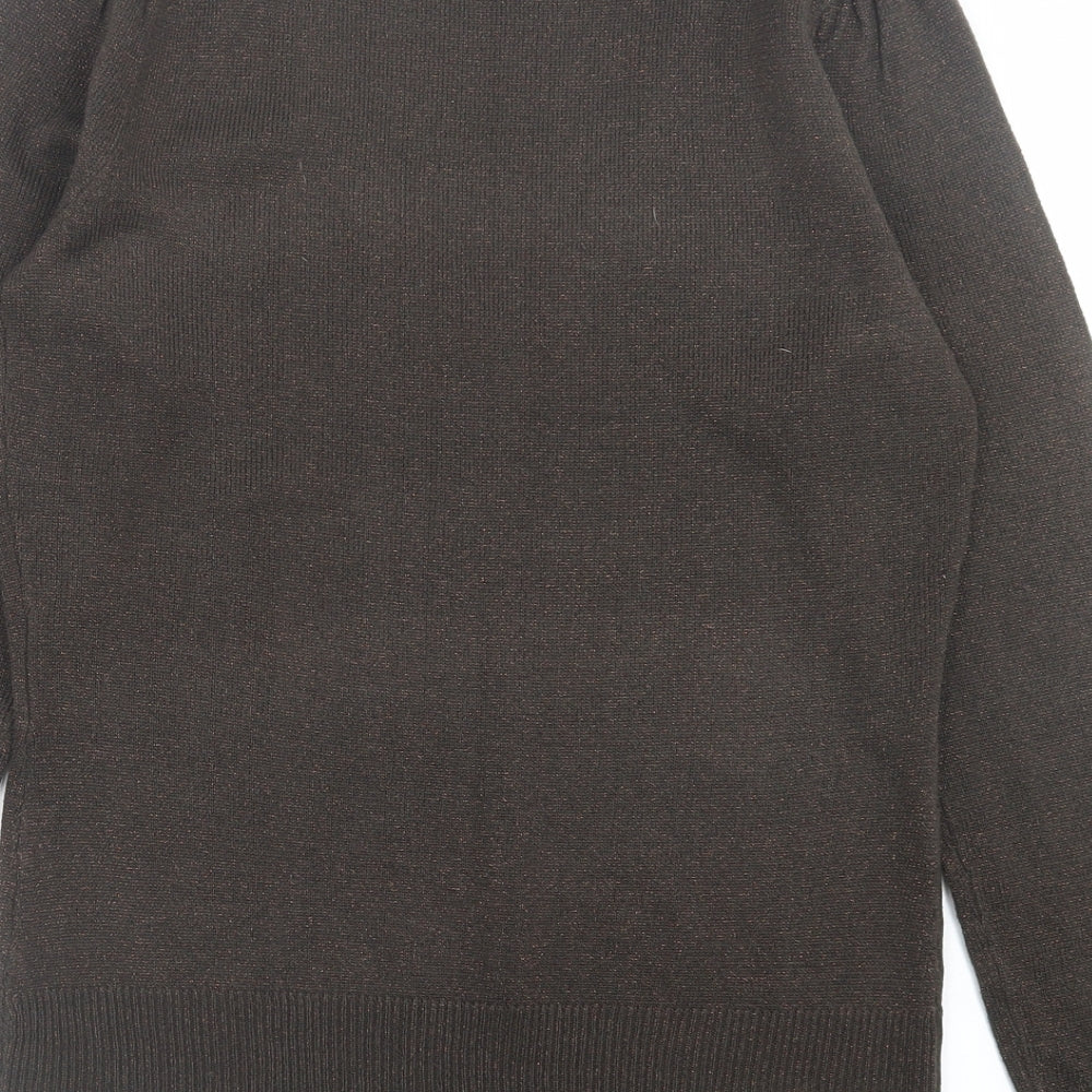 Dorothy Perkins Womens Brown V-Neck  Acrylic Pullover Jumper Size 10