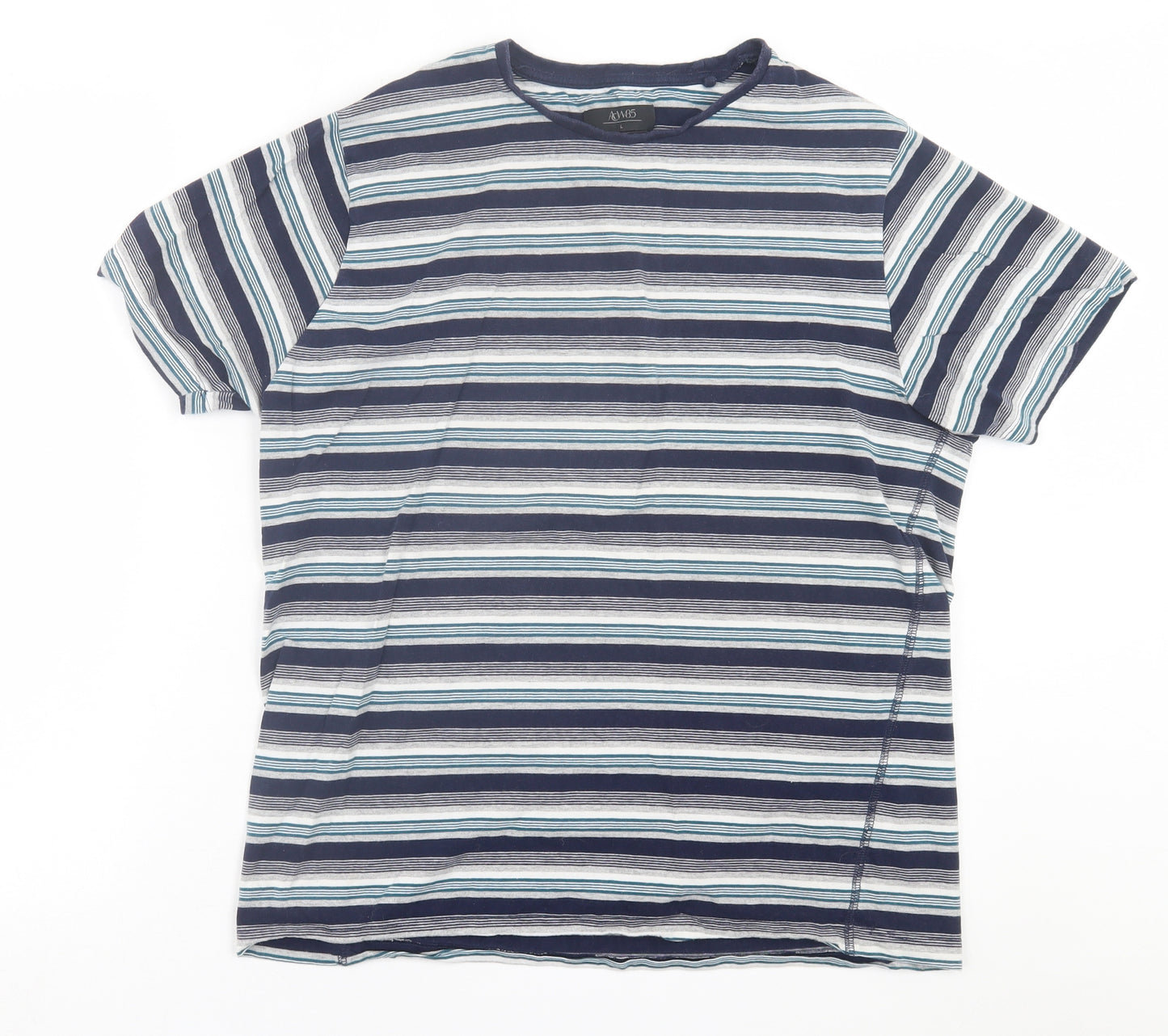 Matalan Mens Blue Striped Cotton  T-Shirt Size L Crew Neck