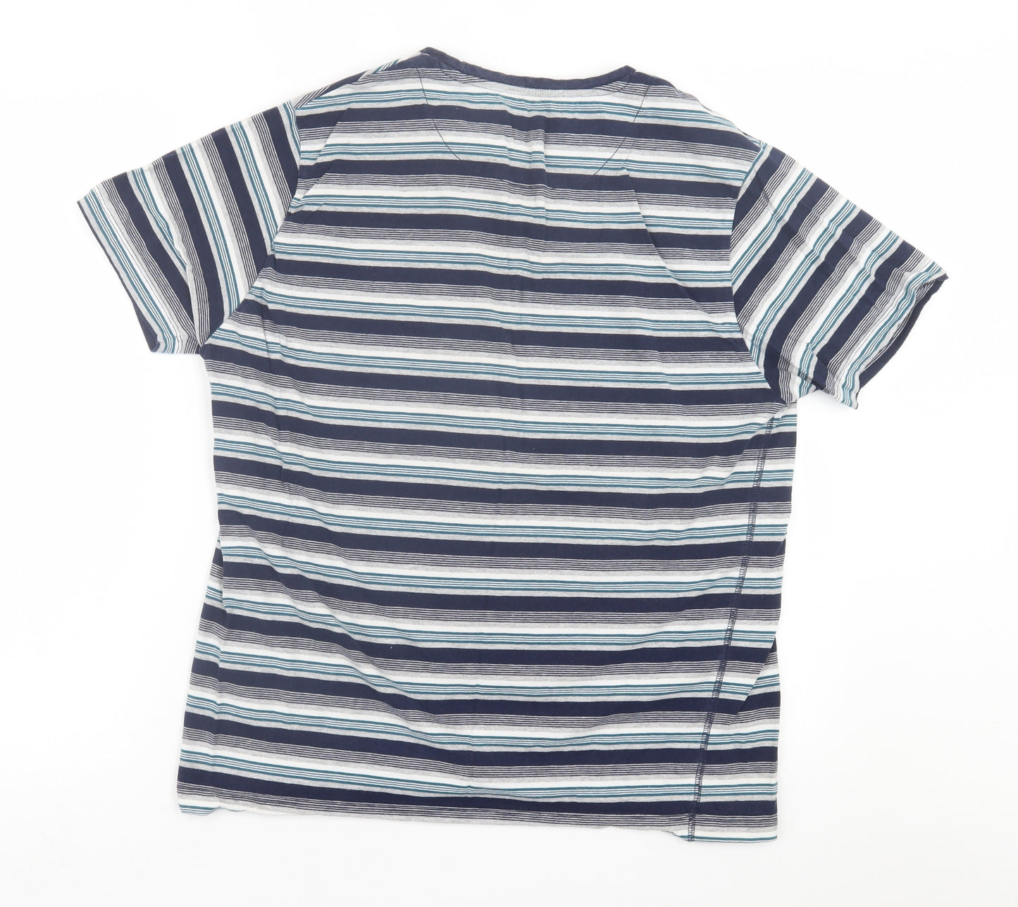 Matalan Mens Blue Striped Cotton  T-Shirt Size L Crew Neck