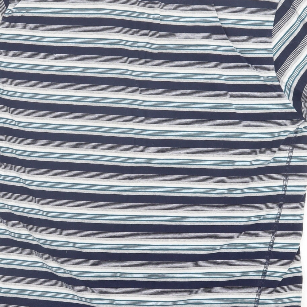 Matalan Mens Blue Striped Cotton  T-Shirt Size L Crew Neck