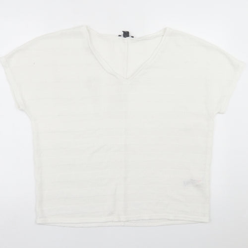 New Look Womens White V-Neck  Viscose Pullover Jumper Size L