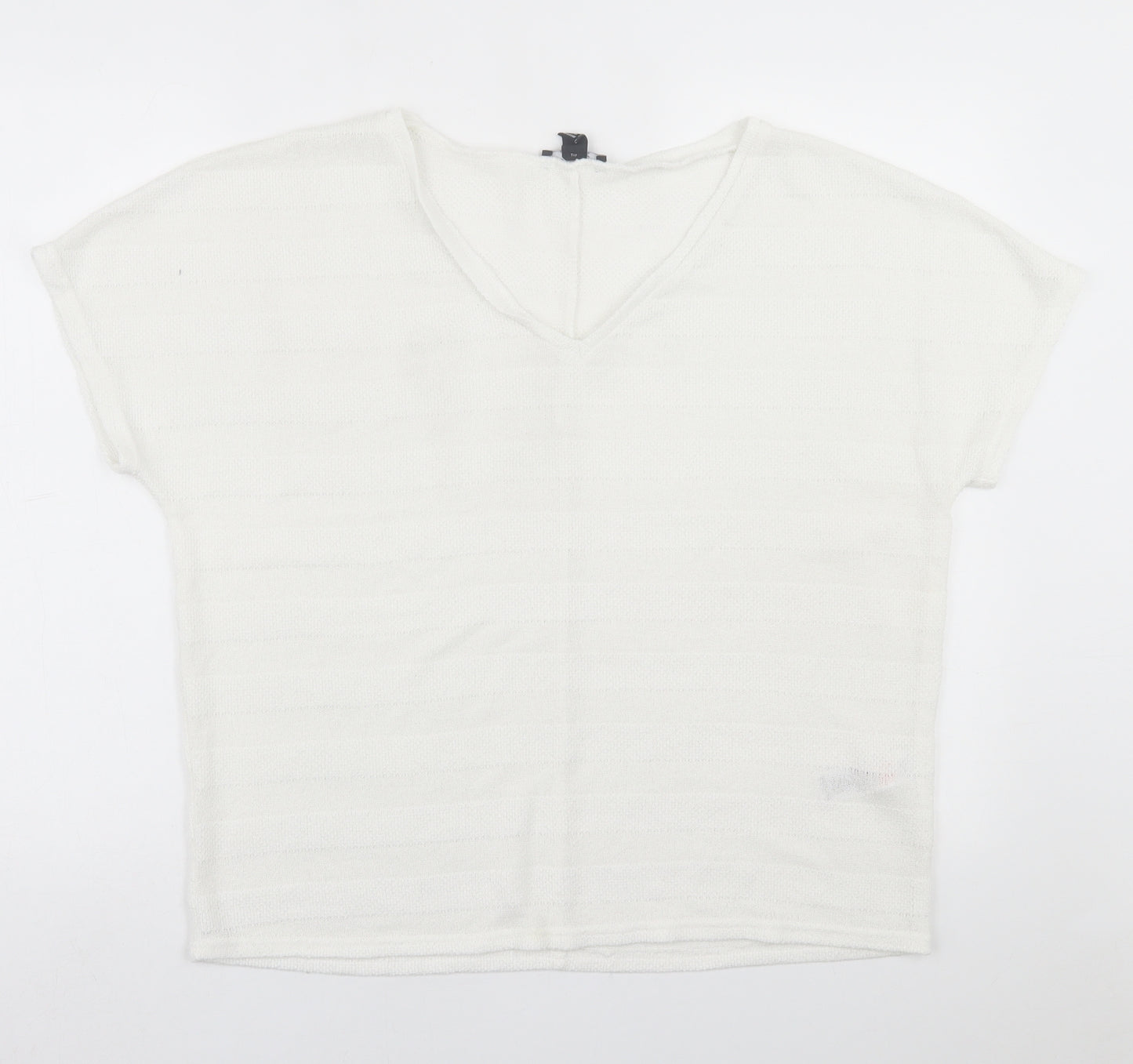 New Look Womens White V-Neck  Viscose Pullover Jumper Size L
