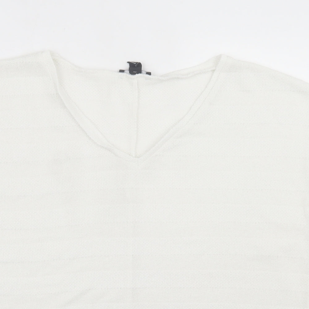 New Look Womens White V-Neck  Viscose Pullover Jumper Size L