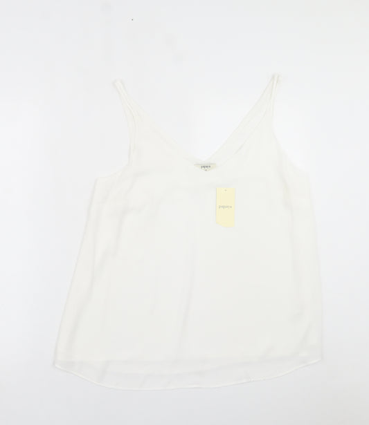 Front view of Papaya women’s white polyester basic tank, size UK 14, v-neck