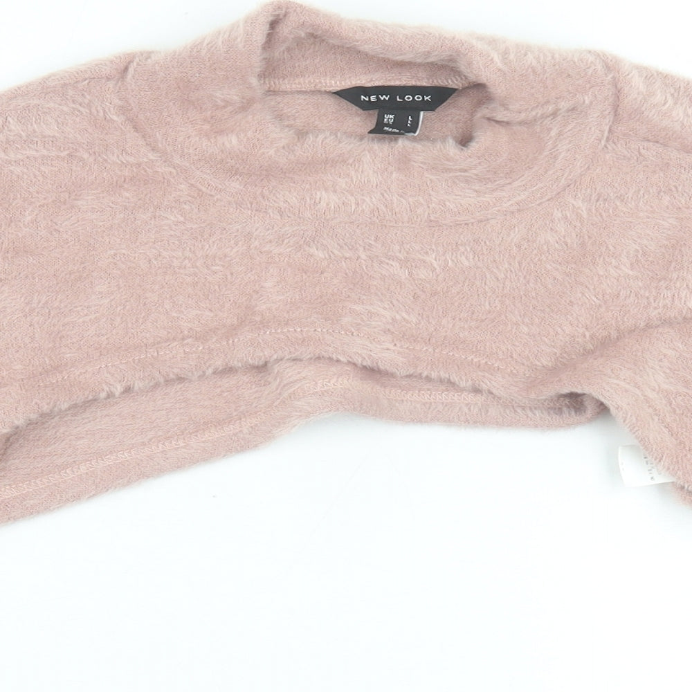 New Look Womens Pink Crew Neck  Polyester Pullover Jumper Size L   - extra cropped