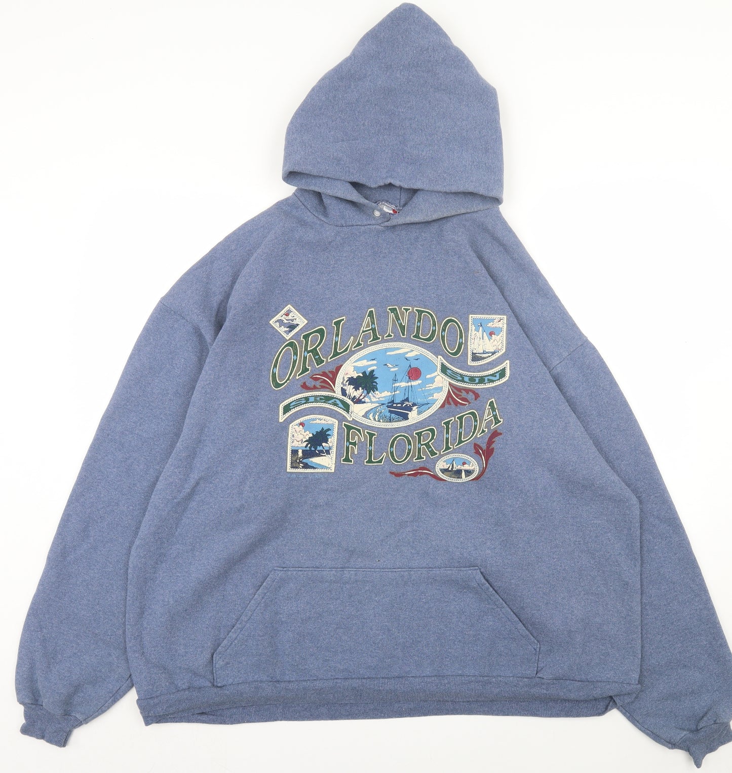 Tee-Jays Mens Blue  Cotton Pullover Hoodie Size L   - Orlando