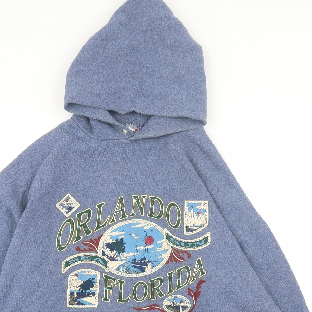 Tee-Jays Mens Blue  Cotton Pullover Hoodie Size L   - Orlando