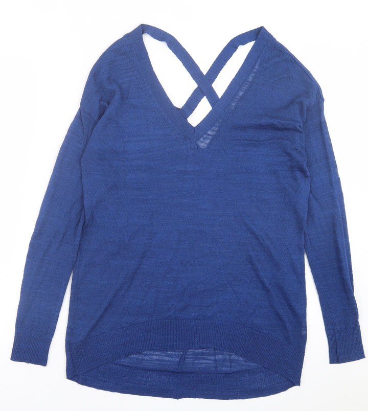 River Island Womens Blue V-Neck  Polyester Pullover Jumper Size 10