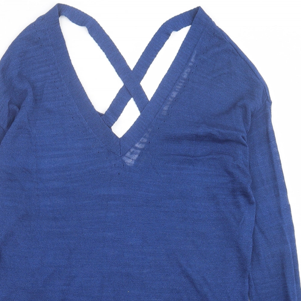 River Island Womens Blue V-Neck  Polyester Pullover Jumper Size 10