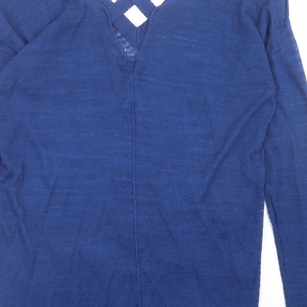 River Island Womens Blue V-Neck  Polyester Pullover Jumper Size 10