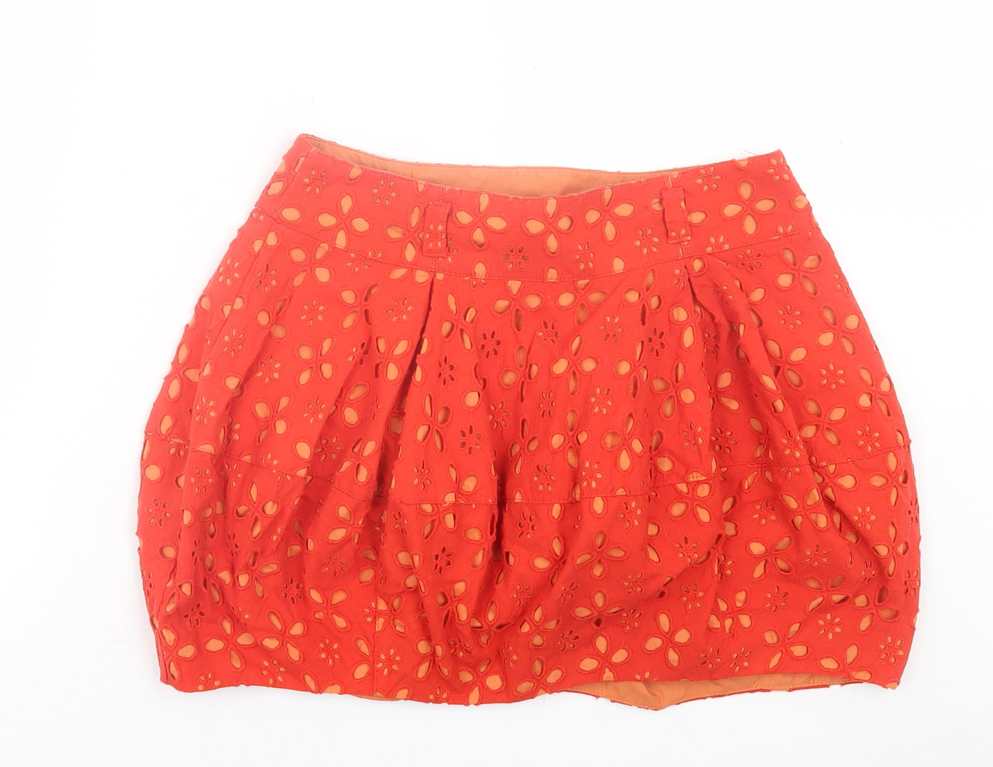 River Island Womens Orange Floral Cotton A-Line Skirt Size 12   Zip
