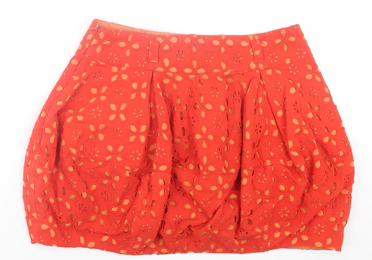 River Island Womens Orange Floral Cotton A-Line Skirt Size 12   Zip