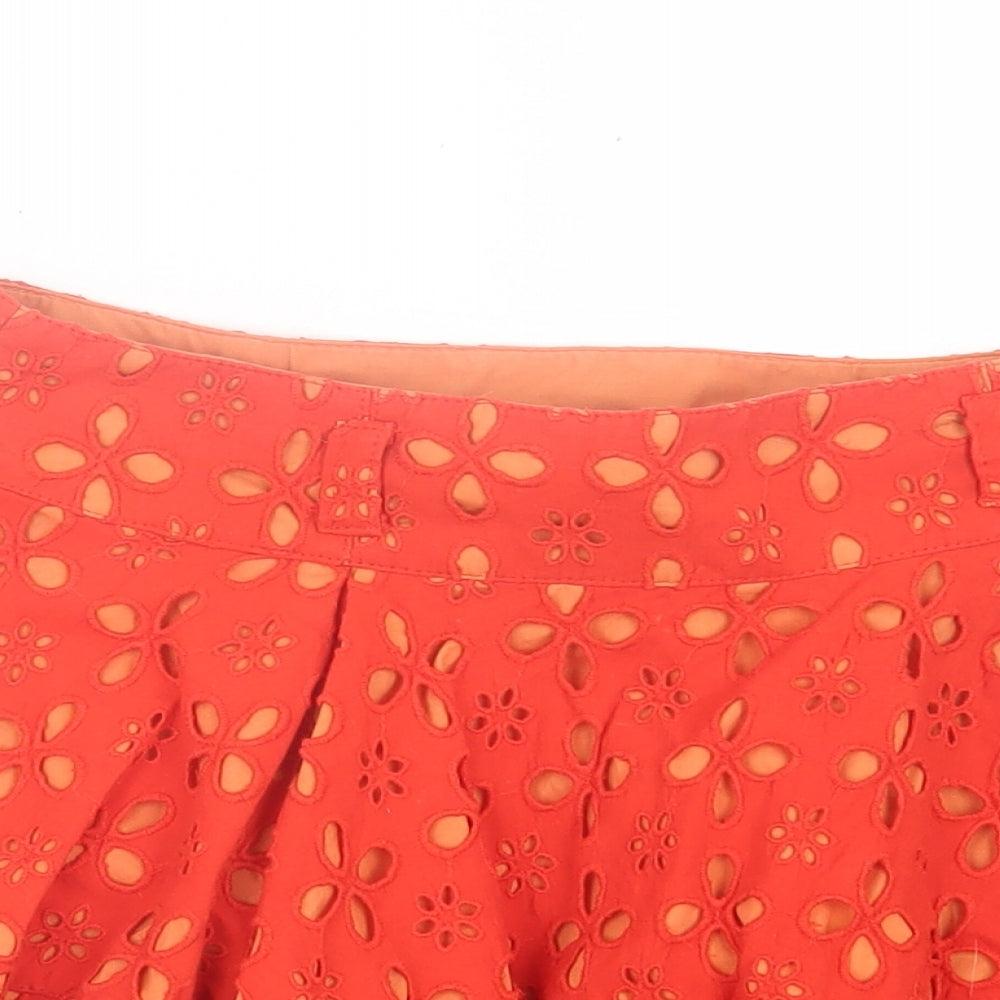 River Island Womens Orange Floral Cotton A-Line Skirt Size 12   Zip
