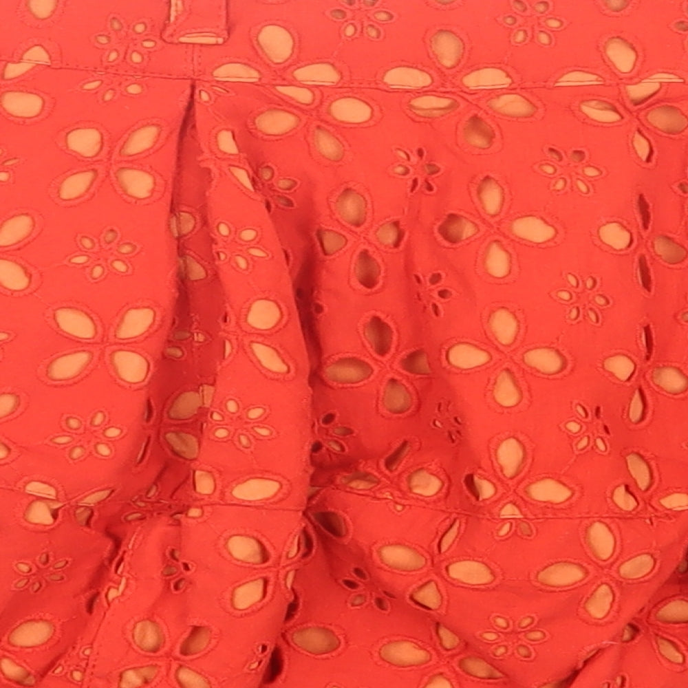 River Island Womens Orange Floral Cotton A-Line Skirt Size 12   Zip